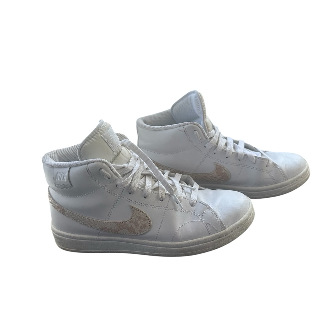 Nike White High-Top Sneakers with faux reptile print logo